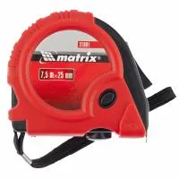 Рулетка Rubber, 7,5 м, 25 мм, обрезиненный корпус, Matrix